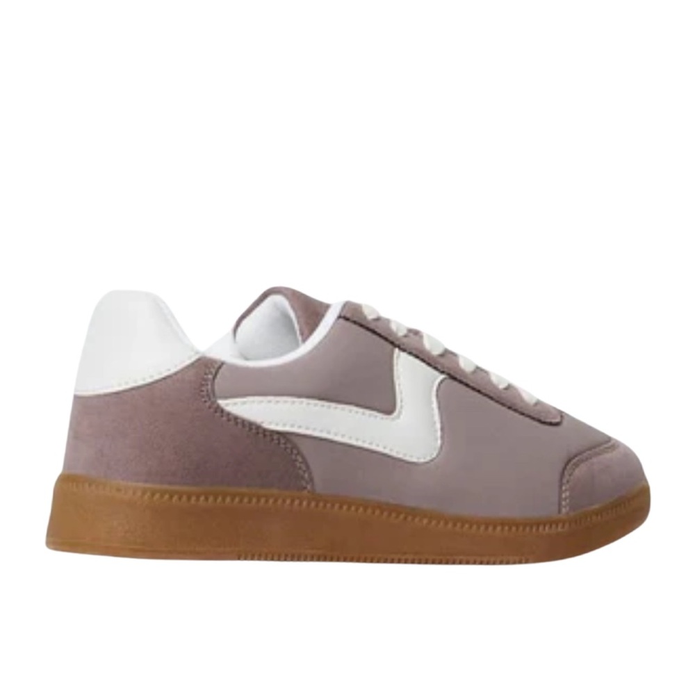 •Court•Mauve Suede Lace-Up Sneakers | Retro Gum Sole Casual Shoes - Picture 3 of 8